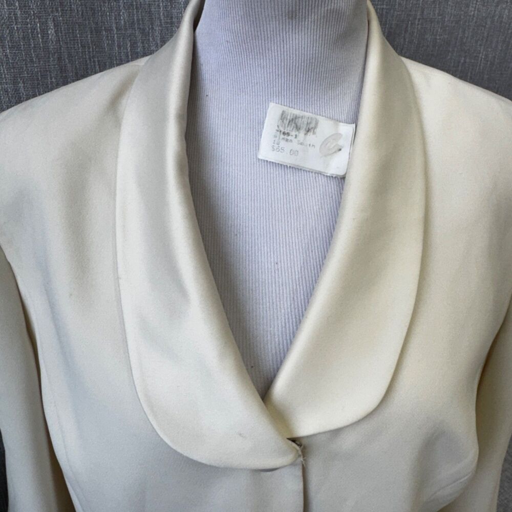 Plaza South Cream White Satin Shawl Collar Blazer Jacket Vintage Size 18 - Picture 2 of 13